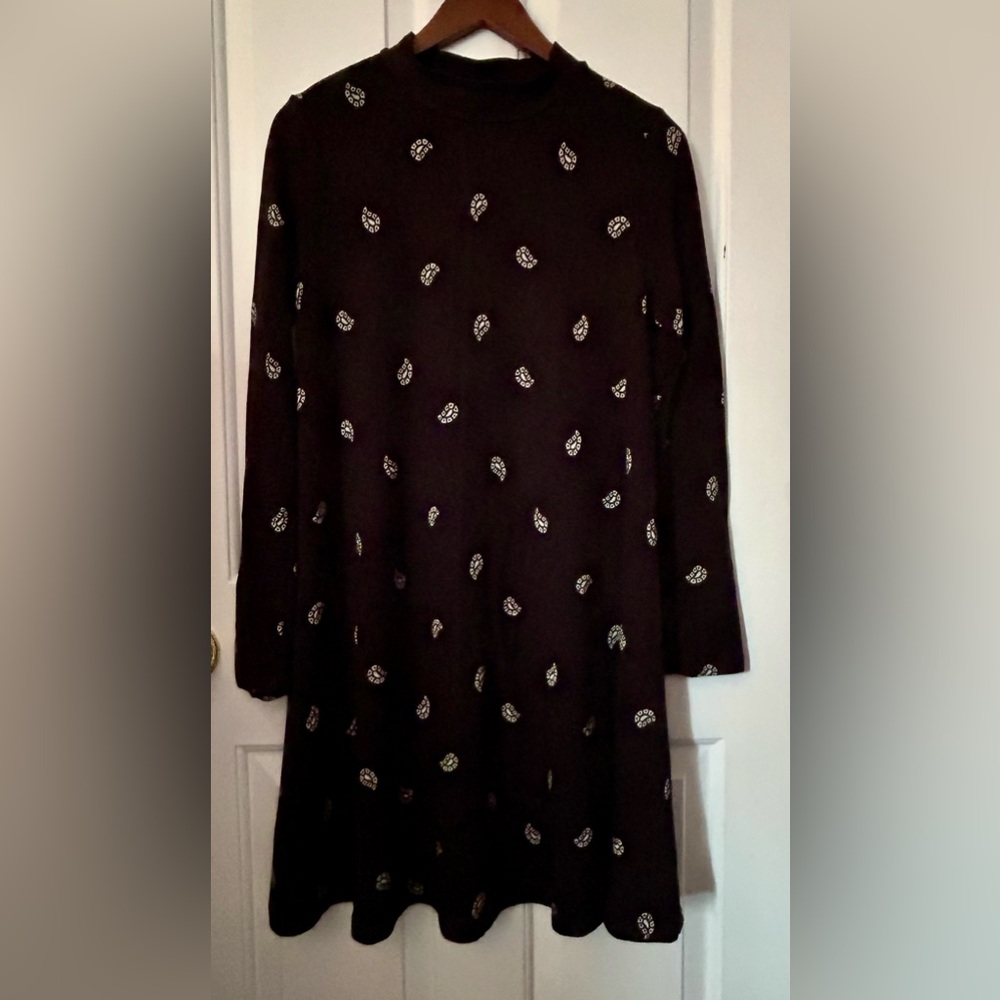 LOFT Black Dress With Off White Geometric Pattern Size Medium